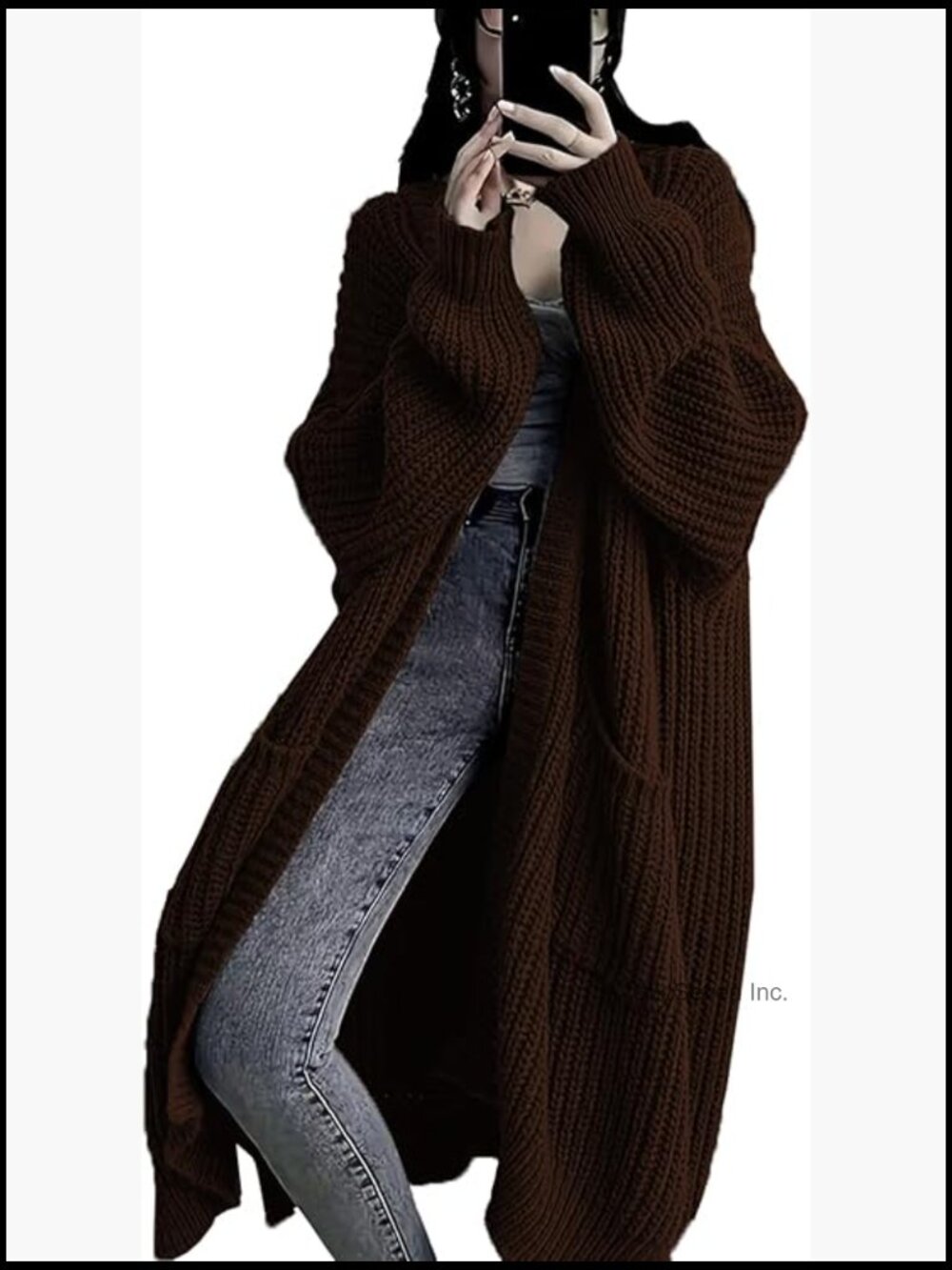 Oversized Open Front Long Cardigan Sweater with Pockets Women's Chunky Knit